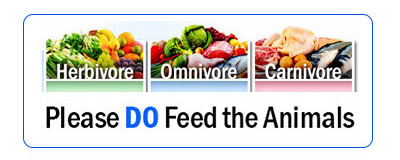 Please Do Feed the Animals with food images for herbivore, omnivore, and carnivore.